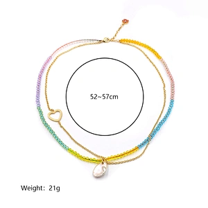 Popular Multi-Color Bead Pearl Heart Necklace