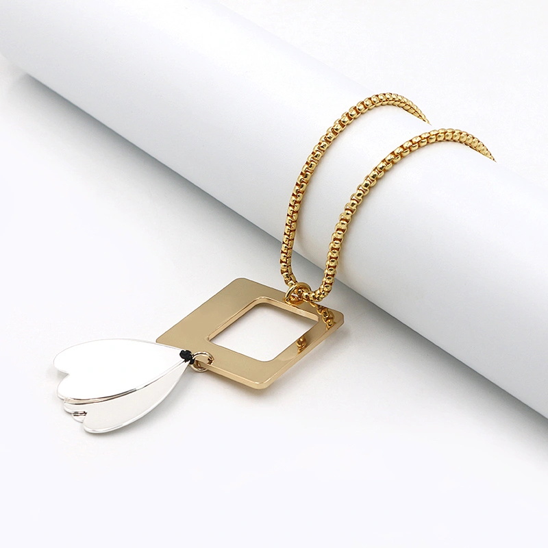 Hollow-Out Gold Plated Square White Petal Brass Necklace