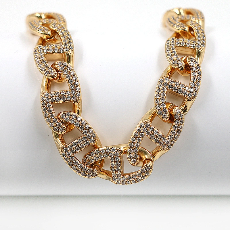 Hip-Hop Style Shiny CZ Brass With Gold Plated Bracelet