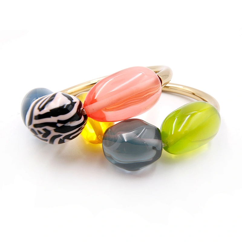 Fashion multi color resin stone gold plated brass bangle for women