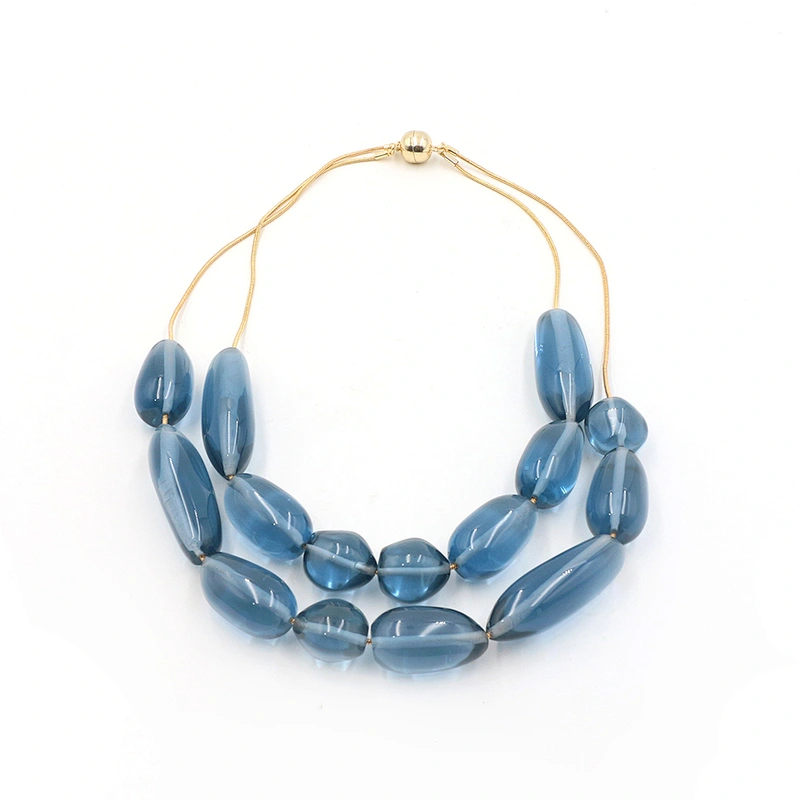 Fashion Blue Double Layers Resin Irregular Shape Necklace