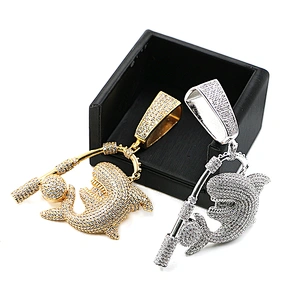 Hip hop streetwear high quality ice out zirconia shark pendant