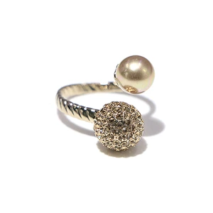 Luxury jewelry pearl crystal cluster brass gold plated open ring for women