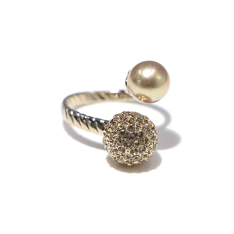 Luxury jewelry pearl crystal cluster brass gold plated open ring for women