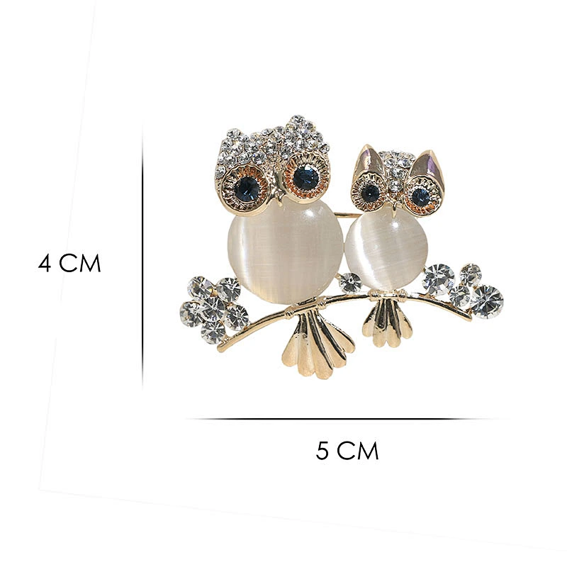 Delicate Owl Gold Plated Brass Brooch with Opal