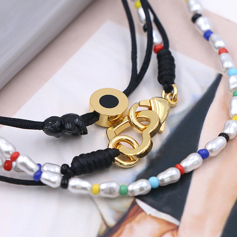 Multilayer Pearl Bead Black Cord Chain