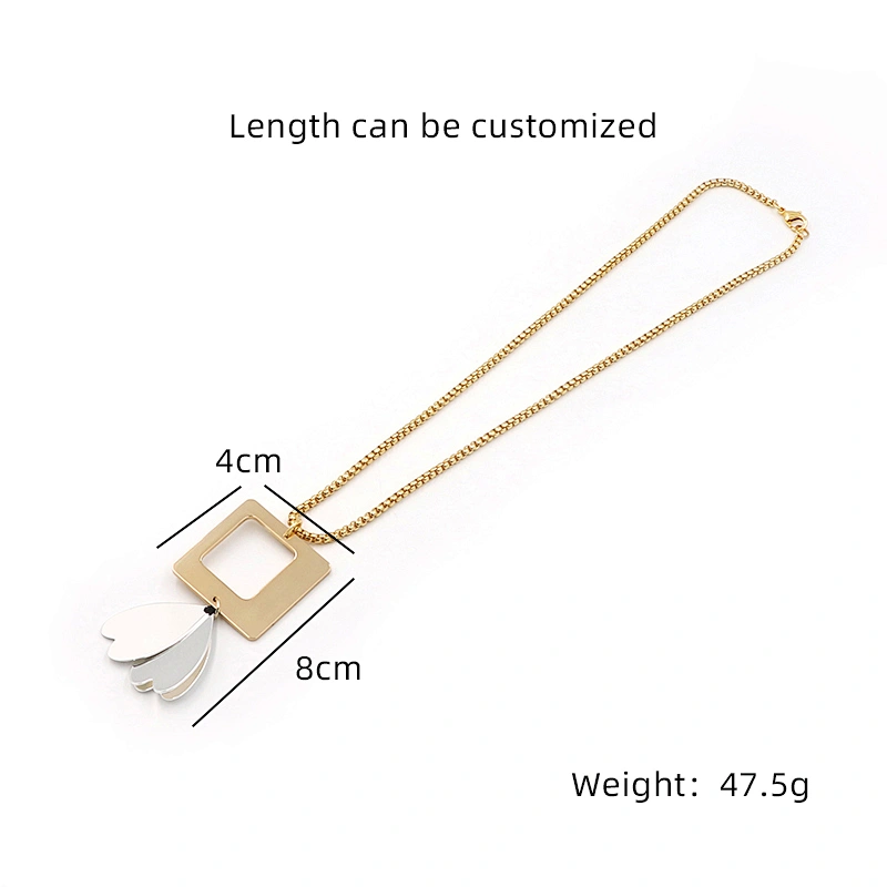 Hollow-Out Gold Plated Square White Petal Brass Necklace