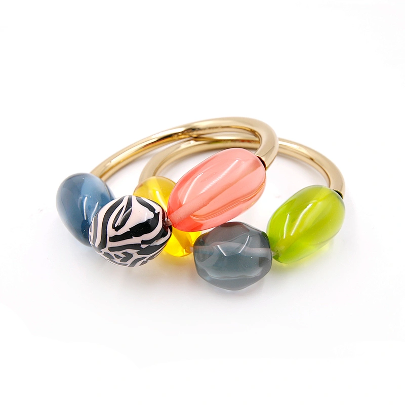 Fashion multi color resin stone gold plated brass bangle for women