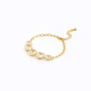 Trendy jewelry five yellow rectangle crystal adjustable gold plated chain bracelet