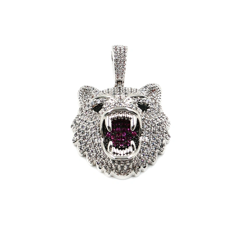 Hip hop ice out cz stone animal bear silver plated pendant for man