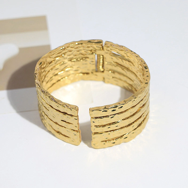Fashion Design Gold Plated Brass Chunky Multi Layer Hiphop Cuff Bangle Bracelet