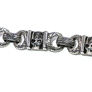 Black enamel stainless steel silver plated skull jewellery bracelet for men