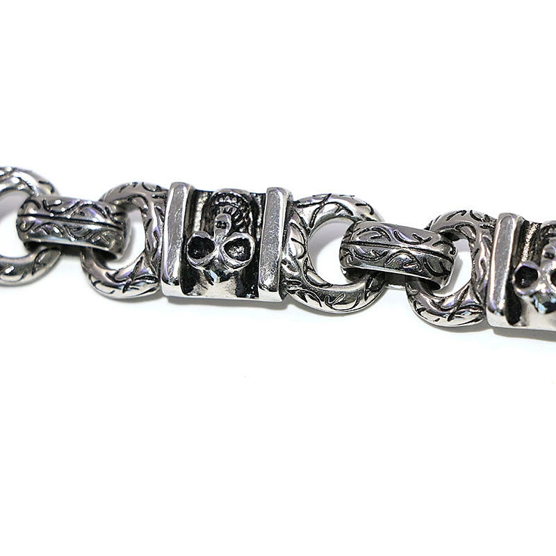 Black enamel stainless steel silver plated skull jewellery bracelet for men