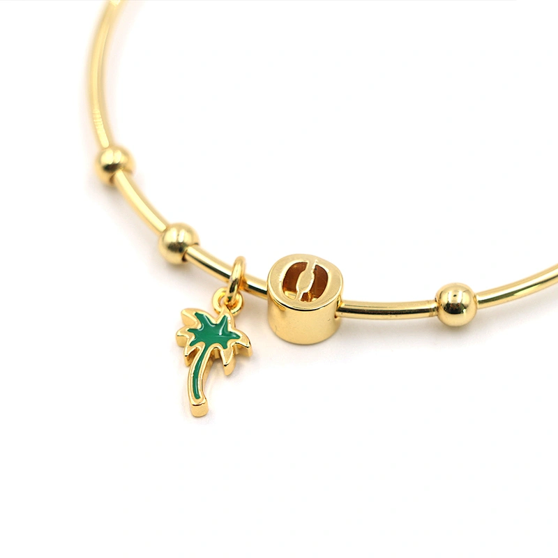 Fashion enamel coconut tree charm cute gold plated open bracelet bangle for women