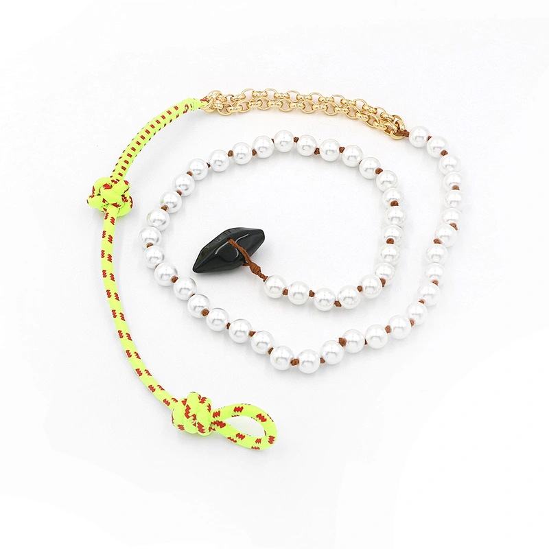 Fashion Custom Pearl Nylon Cord Brass Chain