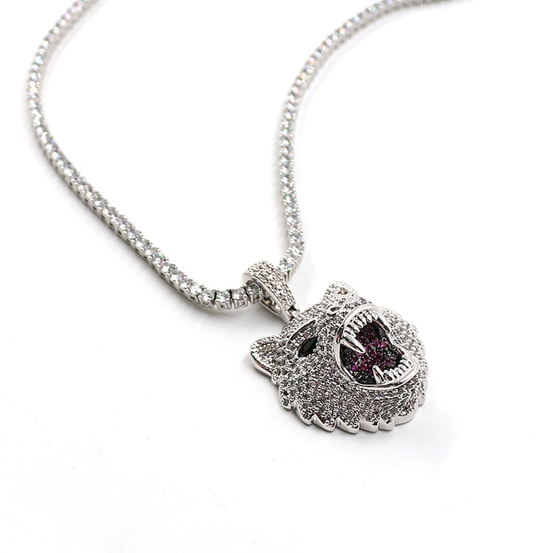 Hip hop ice out cz stone animal bear silver plated pendant for man