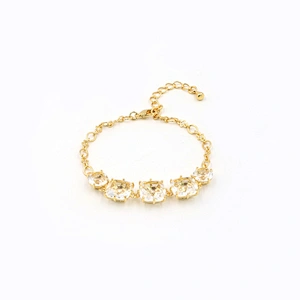 Trendy jewelry five yellow rectangle crystal adjustable gold plated chain bracelet
