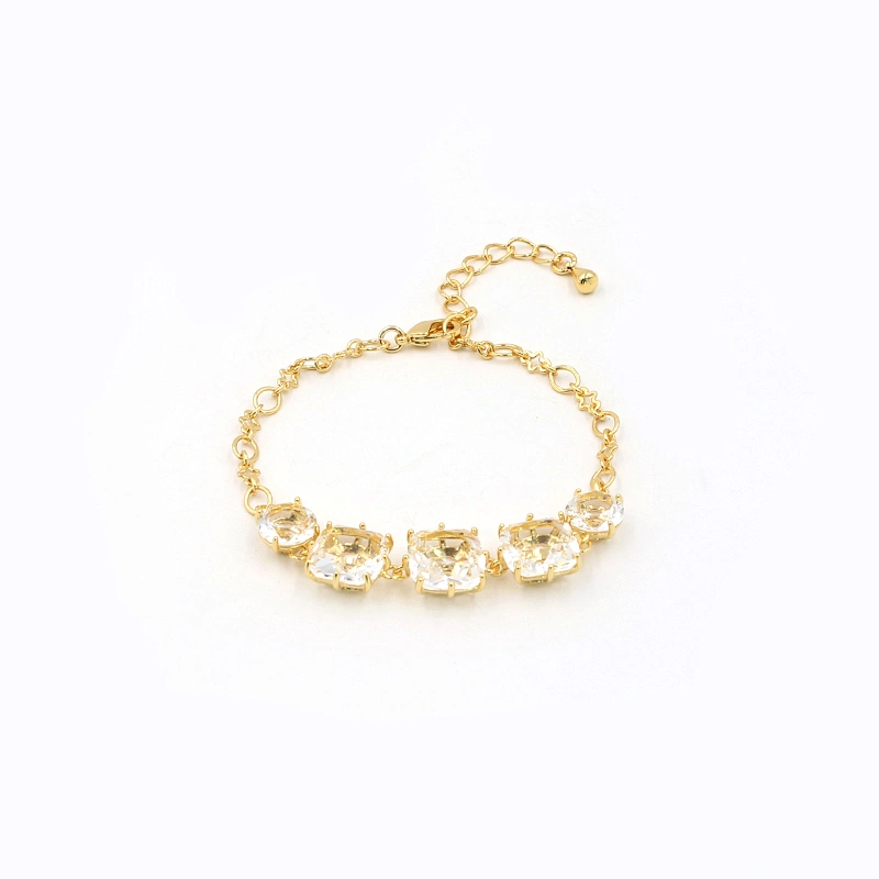 Trendy jewelry five yellow rectangle crystal adjustable gold plated chain bracelet