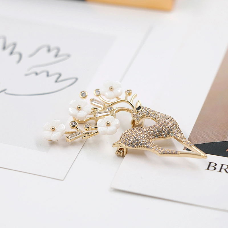 Delicate Deer Gold Plated Brass Brooch with Enamel