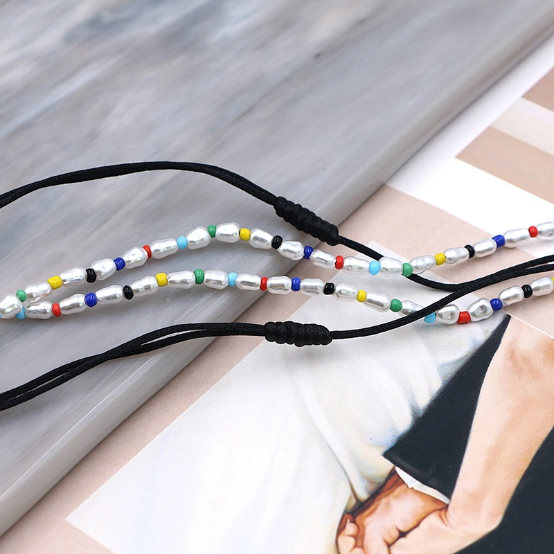Multilayer Pearl Bead Black Cord Chain