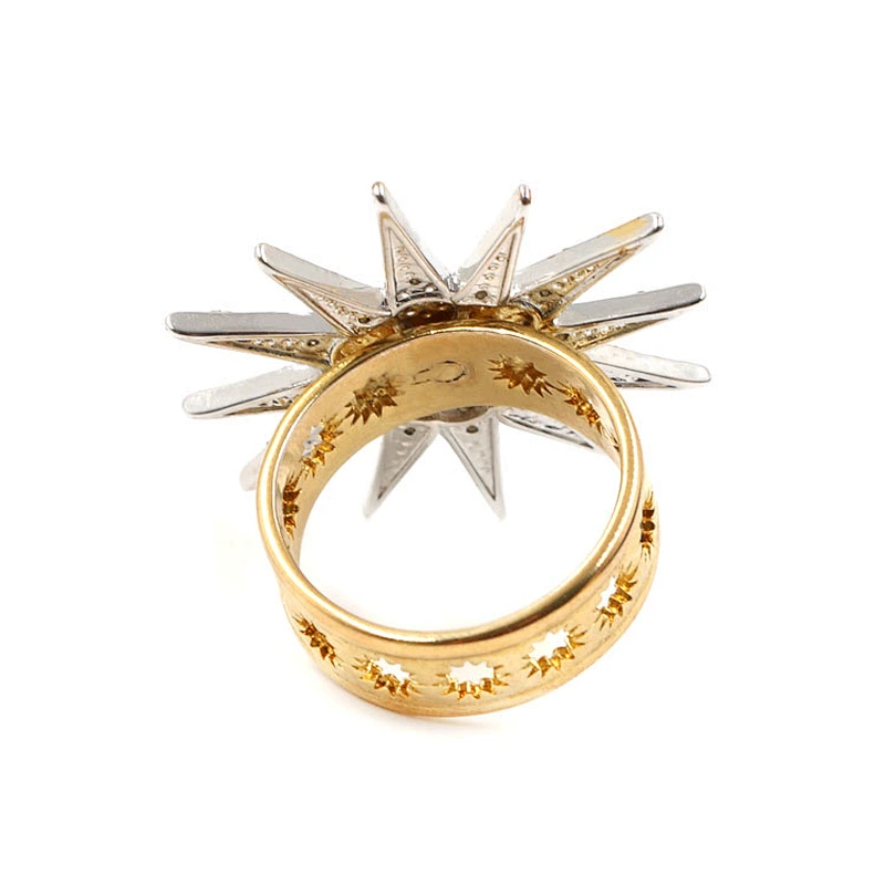 custom brass sun flower with crystals in multi plating ring