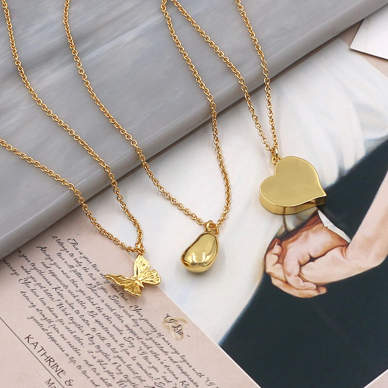 Fashion Multilayer Heart Butterfly Bead Brass Necklace