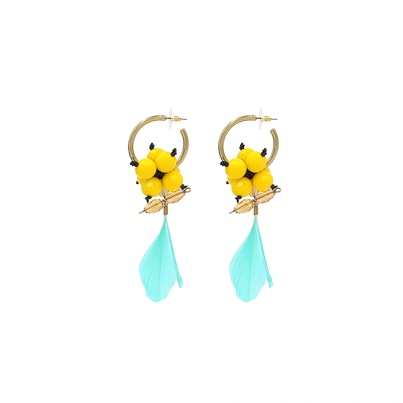 Bead Earrings Korean Fashion Dangle Bohe Jewelry Feather Statement Earrings Custom