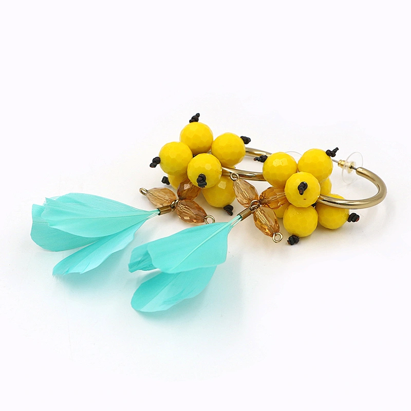 Bead Earrings Korean Fashion Dangle Bohe Jewelry Feather Statement Earrings Custom