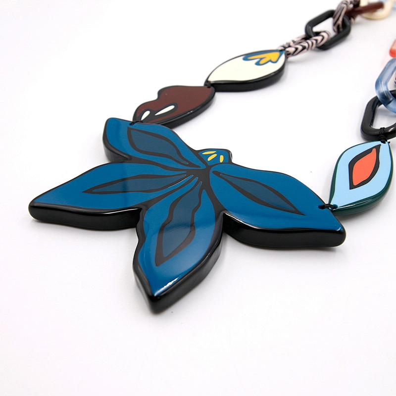 Wholesale Design Eco-Friendly Acetate Blue Flower Multicolor Necklace