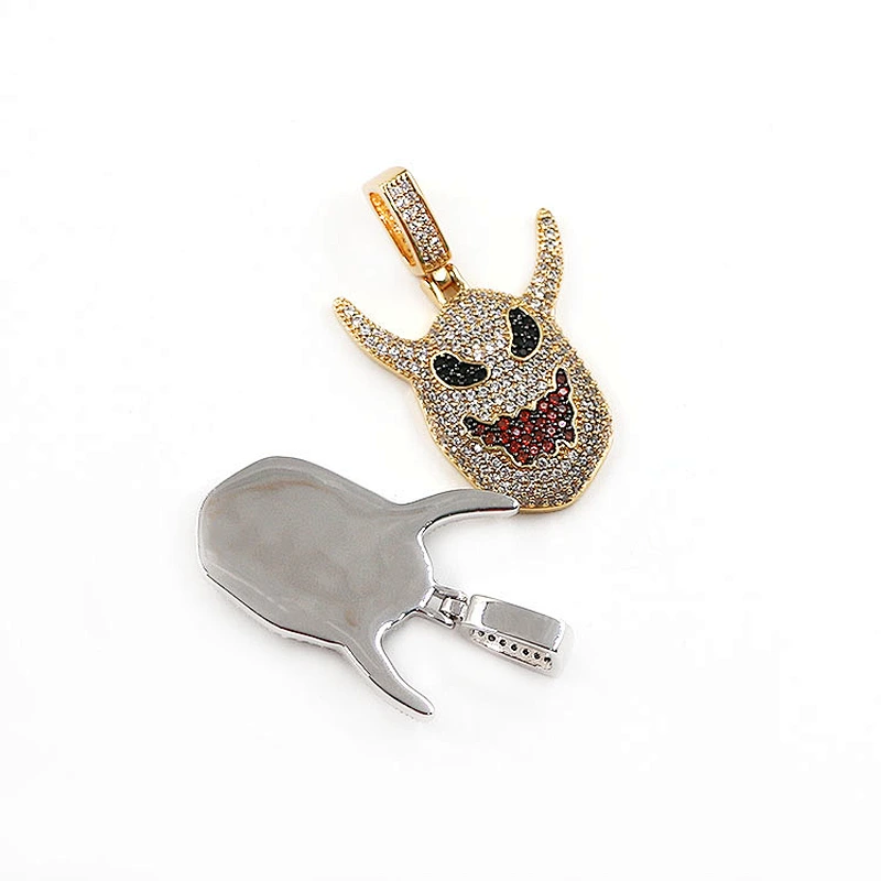 Luxury Rhodium Gold Color Ice out White Zircon Ghost Grimace Evil Shape Pendants