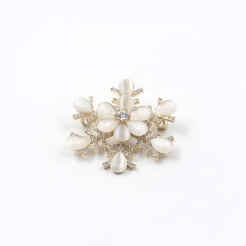 Delicate Snowflake Rotatable Brooch with Opal and Crystal