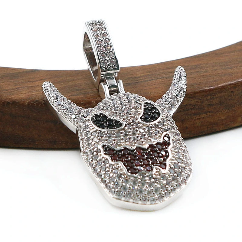 Luxury Rhodium Gold Color Ice out White Zircon Ghost Grimace Evil Shape Pendants
