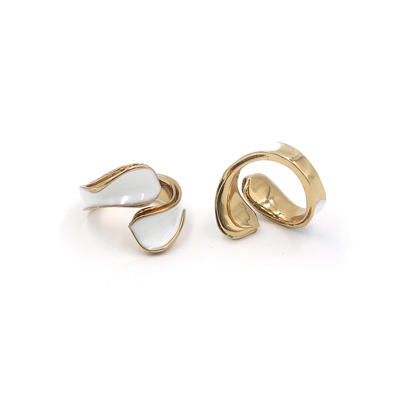 Enamel jewelry gold plated brass open twisted band ring