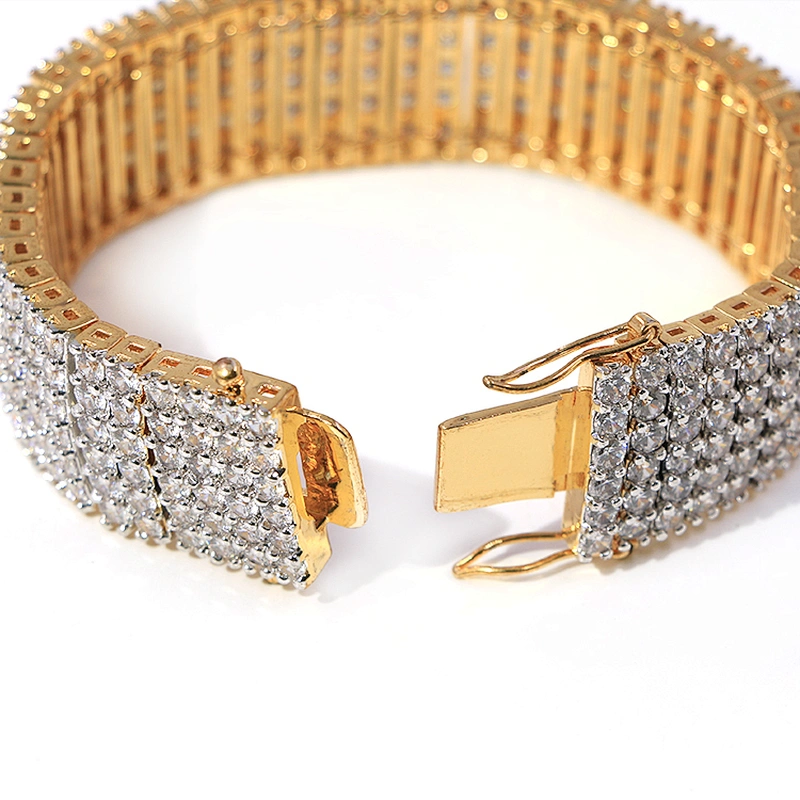 Hit-Hop Style Jewelry Brass CZ shiny Bracelet with Gold Plated