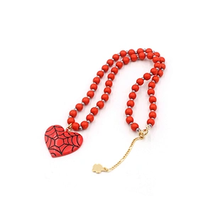 Fashion Spider Web Red Heart Pendant Bead Chain Necklace