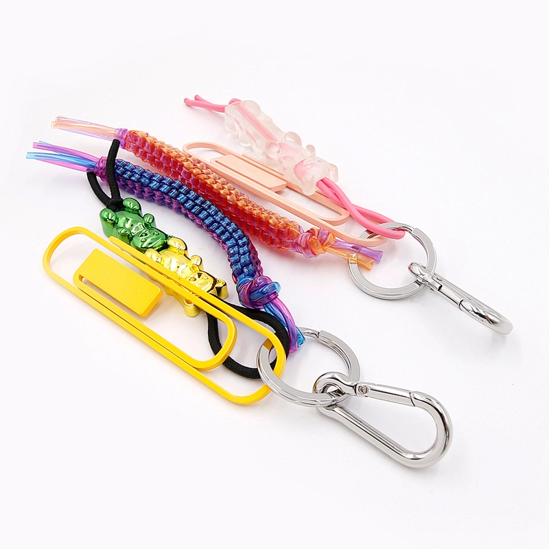 Custom Key Ring with Colorful cord and Bear by Handmade