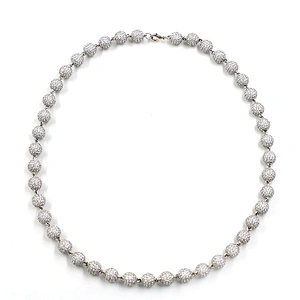 Hip-Hop Style High-Quality CZ Brass 10mm Real Gold Plated Bead Necklace