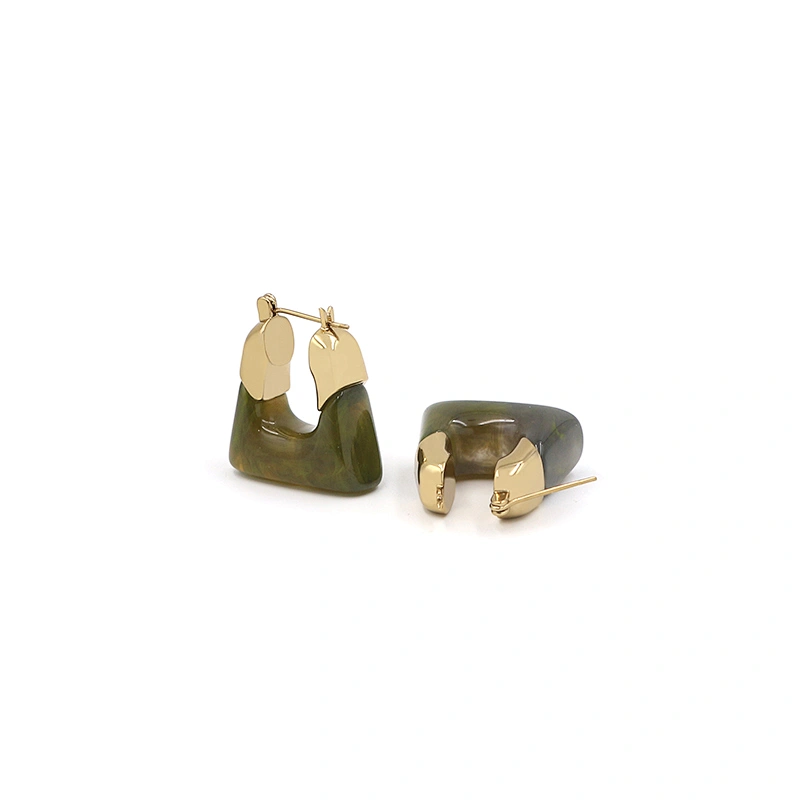 Fashion Resin Earrings Custom Trendy Jewelry Acetate Square Shape Brass Stone Earring