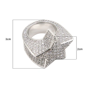 Hip hop silver plated chunky star shape iced out clear rhinestone ring