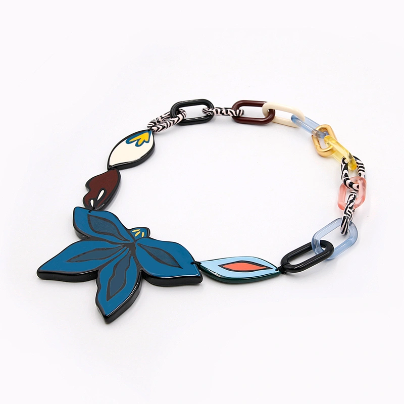 Wholesale Design Eco-Friendly Acetate Blue Flower Multicolor Necklace