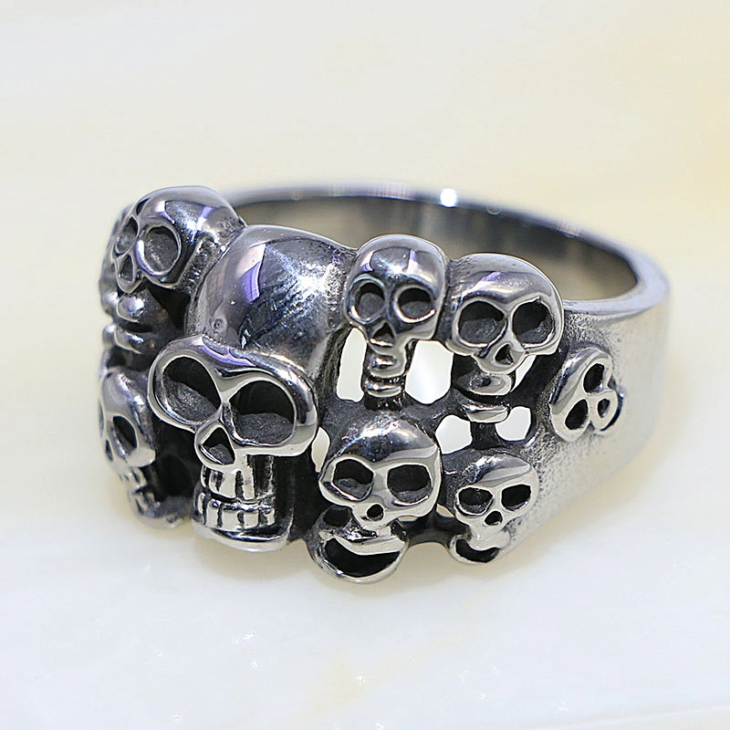 Hip hop jewelry stainless steel cool skull silver plated men ring