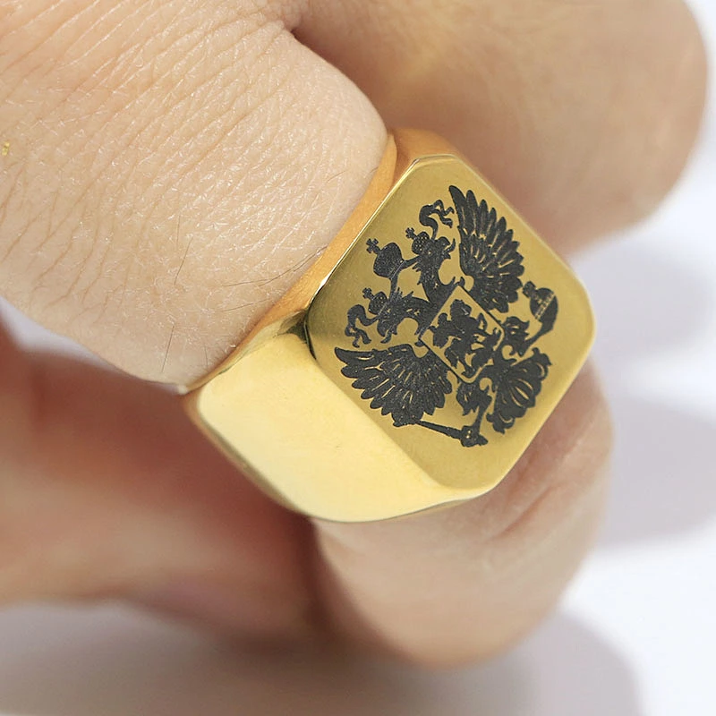 Hot sale custom logo chunky style Gold Plating Stainless Steel Signet Ring