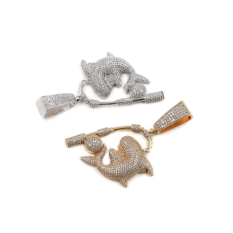 Hip hop streetwear high quality ice out zirconia shark pendant