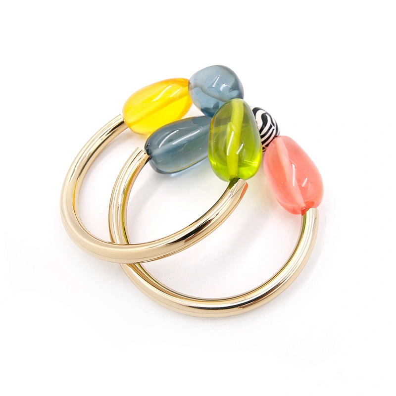 Fashion multi color resin stone gold plated brass bangle for women
