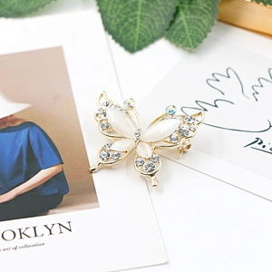 Delicate Butterfly Brooch with Opal and Crystal