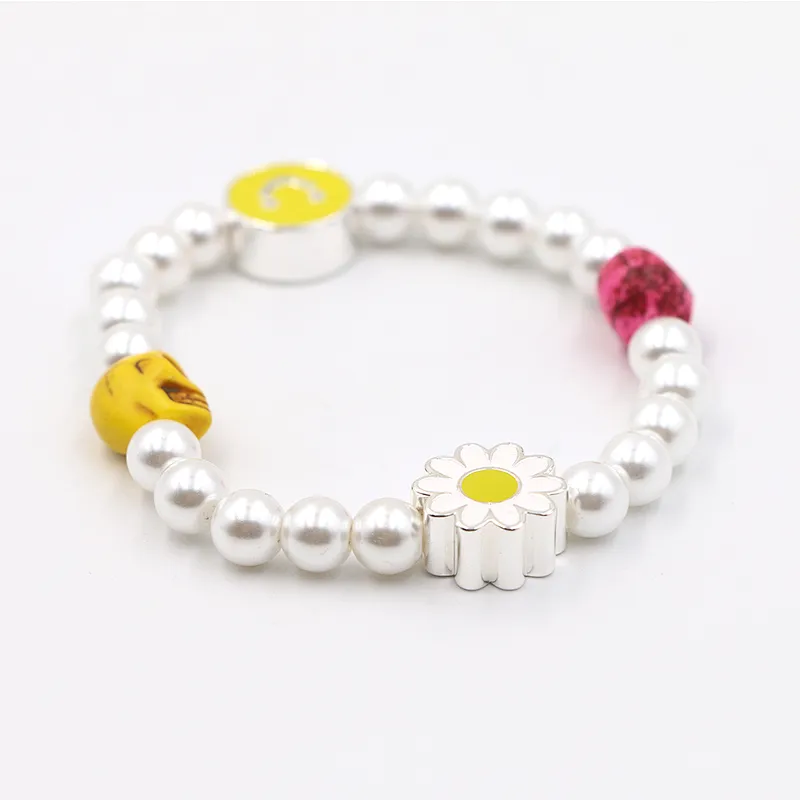 Fashion pearl enamel smile face flower skull cute charm bracelet for girl
