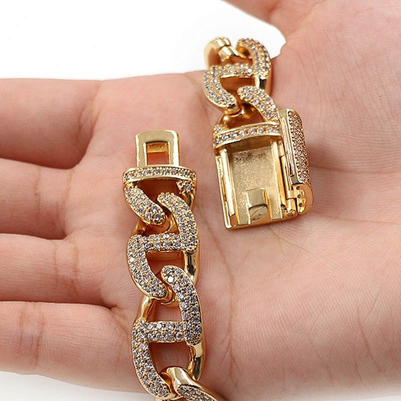 Hip-Hop Style Shiny CZ Brass With Gold Plated Bracelet