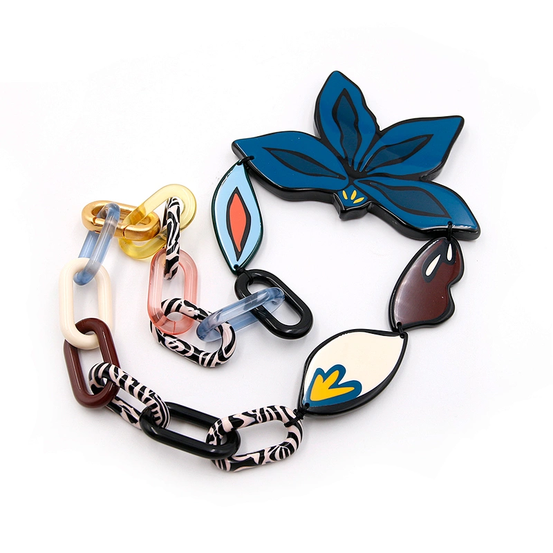 Wholesale Design Eco-Friendly Acetate Blue Flower Multicolor Necklace
