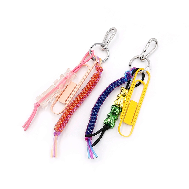 Custom Key Ring with Colorful cord and Bear by Handmade