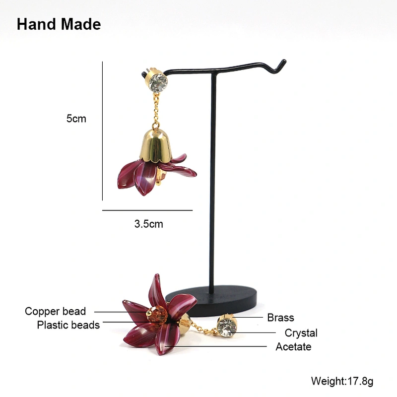 Crystal Acetate Bloom Flower Earrings Dangle Custom Jewelry Woman Bohemia Earring